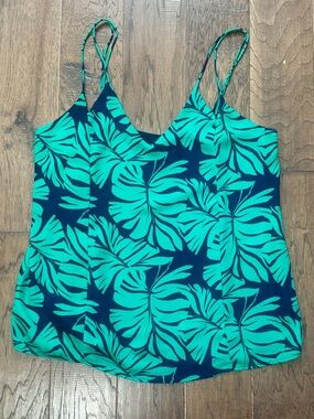 Women’s Skies are Blue Tropical Leaf Print Cami Tank Top size large green & navy